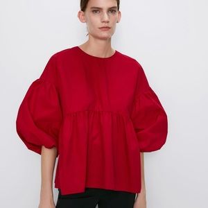 Zara Poplin Top with Balloon Sleeves